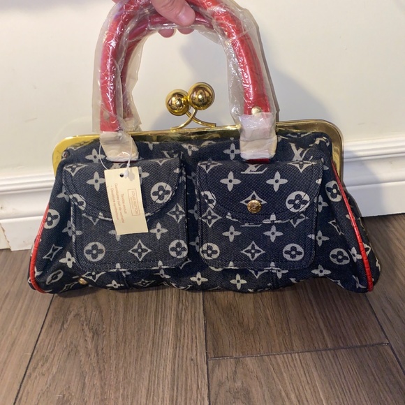 Louis Vuitton Limited Edition Monogram Denim Alligator Sac Fermoir GM Handbag - Picture 5 of 5